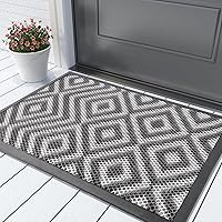 RUGY HOME High Elasticity Outdoor Doormat Heavy Duty Non Slip Durable Front Door Mat Large Capacity Dirt Trapper Indoor Outside Entrance (Black/White, 36'' × 24'')