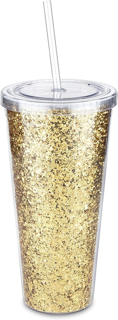 glitter cup with straw
