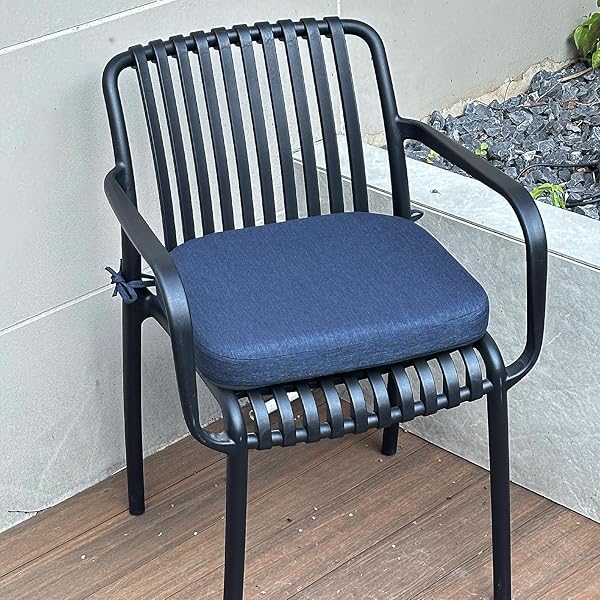 C-HOPETREE INDOOR OUTDOOR DINING CHAIR CUSHIONS WITH TIES, SEAT PADS FOR KITCHEN WITH WASHABLE COVER AND NON-SLIP BOTTOM, HIGH-RESILIENT FOAM, WATERPROOF, 17″ X 16″ X 2″, NAVY BLUE, SET OF 8