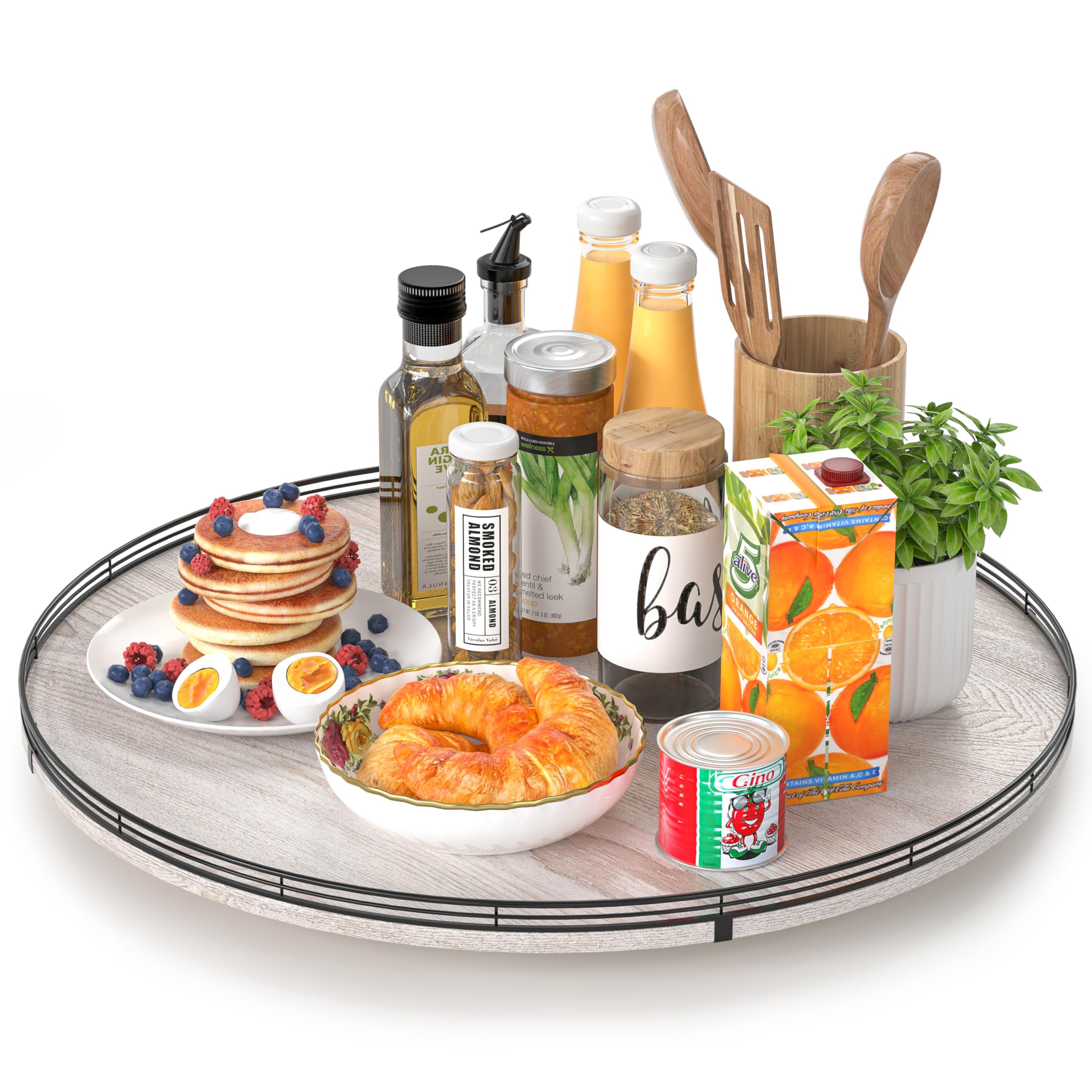 Photo 1 of 24" Lazy Susan Wood Turntable Organizer for Kitchen Decor, Farmhouse Round Wooden Larger Lazy Susan Organization and Storage for Cabinet, Dining Table, Pantry, Bathroom, Countertop, Centerpiece