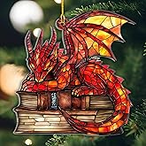 Dragon Ornaments for Christmas Tree Dragon Sleep Over Books Acrylic Ornament Christmas Tree Hanging Bookish Decorations Home Decor