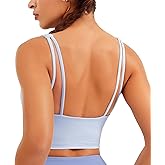 JOYSPELS Smooth Feeling Square Neck Longline Sports Bra Open Back Strappy Workout Crop Tank Tops for Women Yoga Athletic