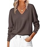 ANRABESS Sweaters for Women Long Sleeve V Neck Shirts Business Casual Work Blouses 2025 Fall Loose Knit Pullover Sweater Tops
