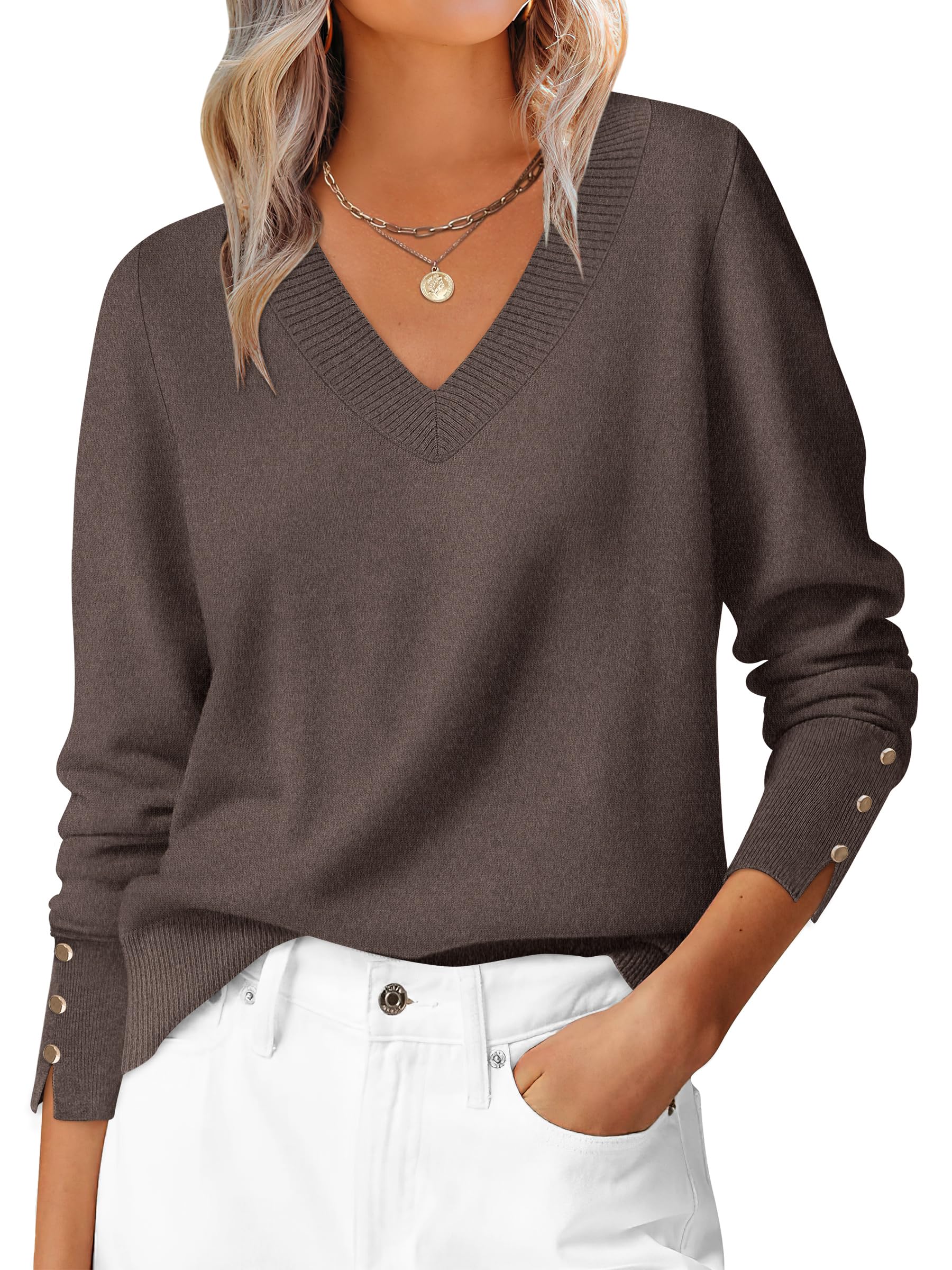 Photo 1 of "ANRABESS Sweaters for Women Long Sleeve V Neck Shirts Business Casual Work Blouses 2025 Fall Loose Pullover Sweater Tops Taupe Large.