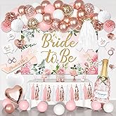 Bachelorette Party Decorations, Rose Gold Bride Shower Decorations Bride to Be Banner Backdrop Veil Sash Confetti Foil Balloons Tassel Paper Pom Poms Photo Props for Engagement Wedding Party Favors