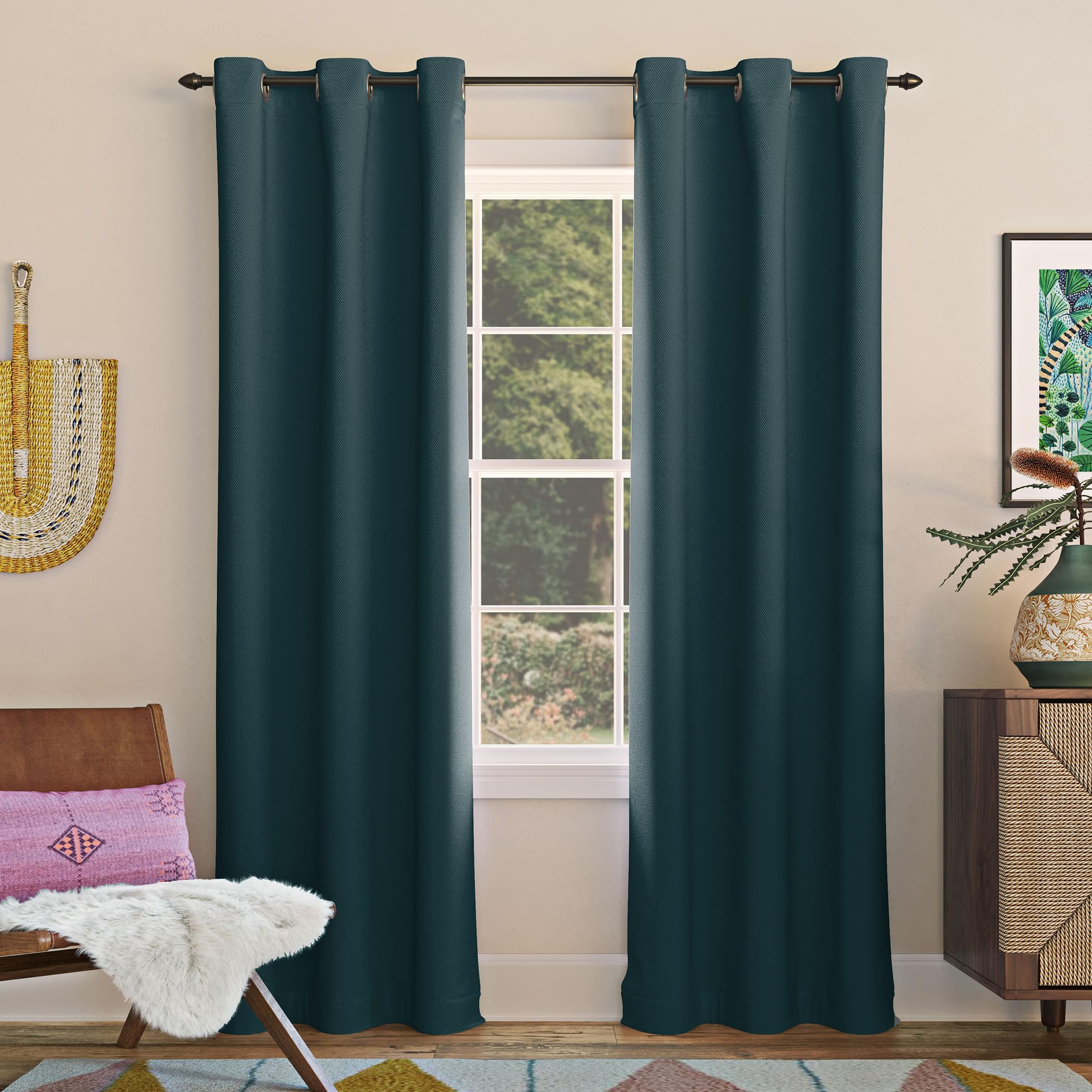 Sun Zero Easton Energy Saving Blackout Grommet Curtain Panel, 40" x 54", Teal