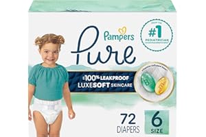 Pampers Baby Diapers - Pure Protection - Size 6, 72 Count, for up to 100% Leakproof, Premium Plant-based Skin Protection