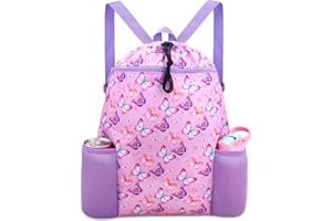 RHCPFOVR Butterfly Drawstring Backpack for Girls - Swim Bag for Kids Women Drawstring Bags for Beach Swimming Pool Lightweight Draw String Bags Waterproof Sports Gym Bag With Two Water Bottle Holder
