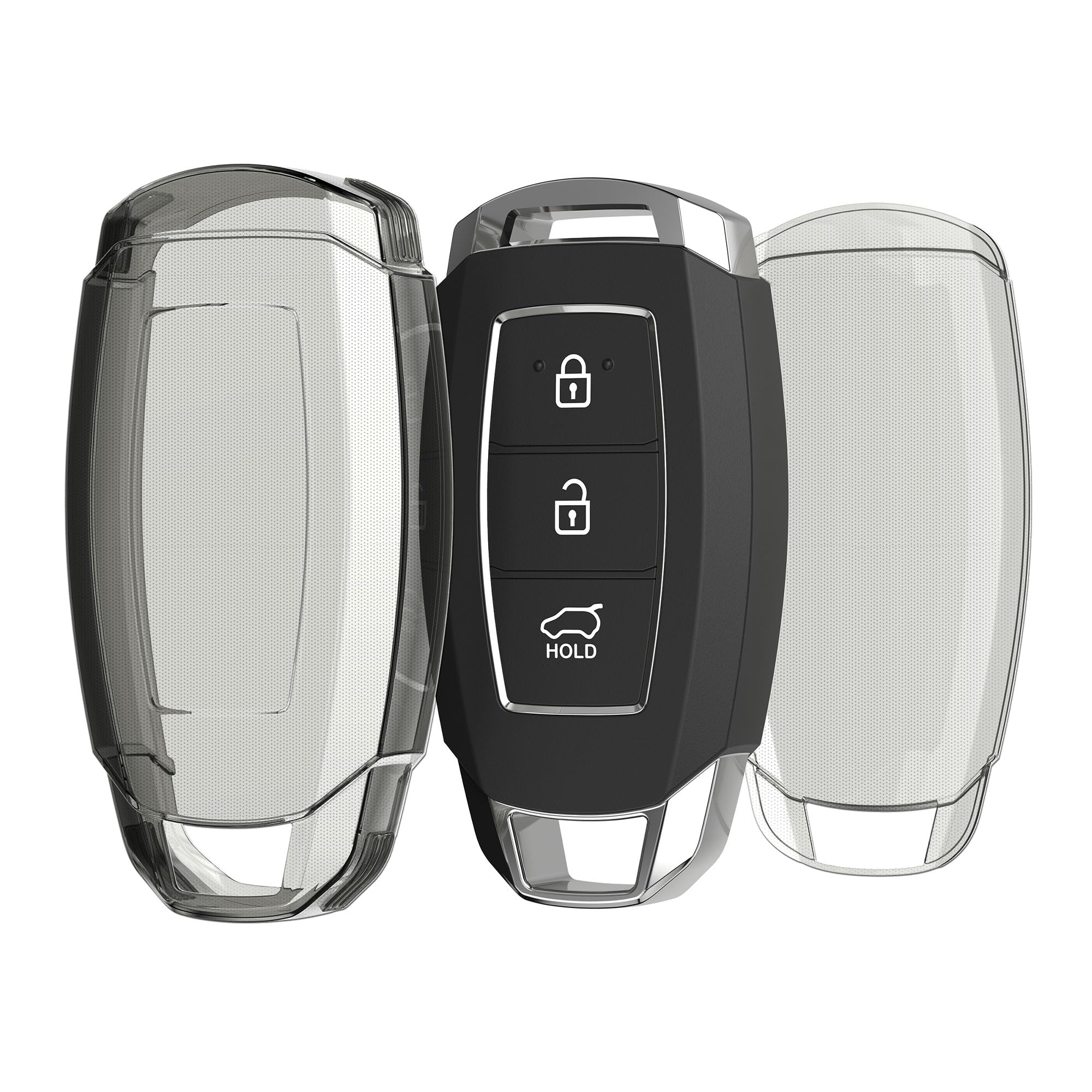 kwmobile Car Key Case Compatible with Hyundai 3 Button Car Key Keyless Go Cover - Car Fob Case - Soft TPU Shell - Black/Transparent