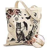 Miss Adola Canvas Tote Bag for Women – Aesthetic Canvas Bag with Zipper Cute Stylish Reusable Shoulder Totes for Shopping Work Daily Vacation, Crow Cat