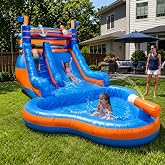 YJMAOYI 23FT Inflatable Water Slide with Pool, Double Lane Commercial Grade PVC Waterslide, 660 lbs Capacity, 950W Blower Included, Large Backyard Water Park
