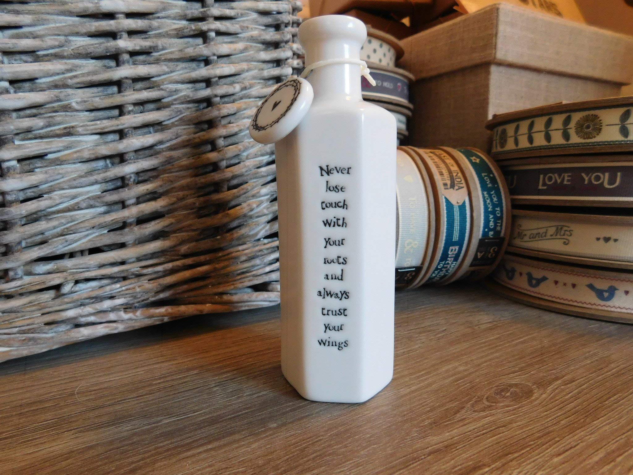 East of India: Hexagonal Porcelain Bottle: Never Lose Touch