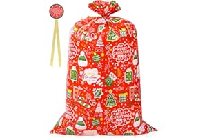 HIHICHRIS Extra Large Christmas Gifts Bags 56”x36”,1 Pcs Jumbo Christmas Gift Bags,Heavy Duty Giant Big XL Xmas Holiday Gift Sack Santa Bags with Tag & Tie,Wrapping Huge Kids Toys Goodie Presents(Red)