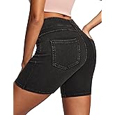 Heathyoga Stretchy Jean Shorts Womens High Waisted Denim Shorts for Women with Pockets Pull On Jorts Casual Womens Shorts