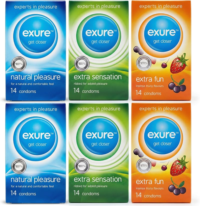 exure 84pk Ultra Thin Ribbed & Flavoured Condoms for Men