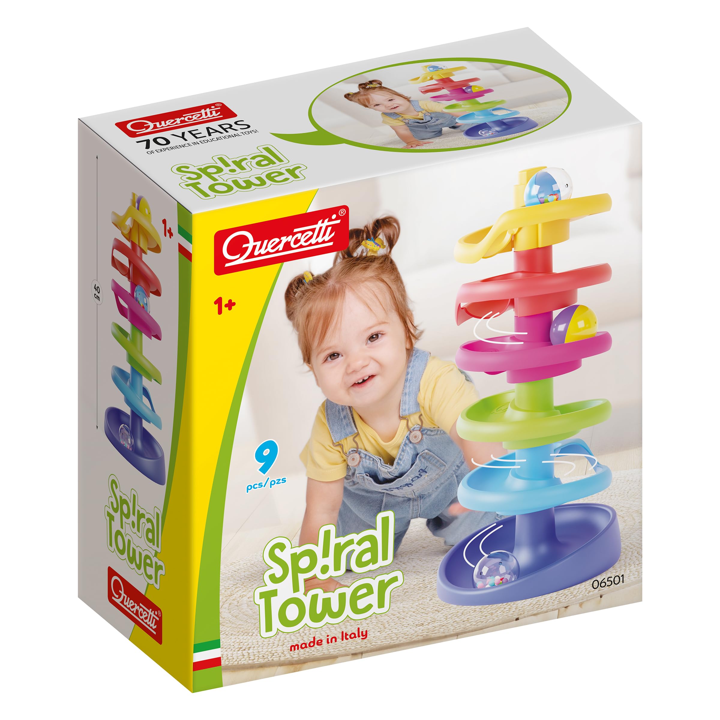Quercetti 6501 Spiral Tower Marble Runs for Baby and Toddlers - STEM Educational Learning Toy, For Boys and Girls Ages 12 months+