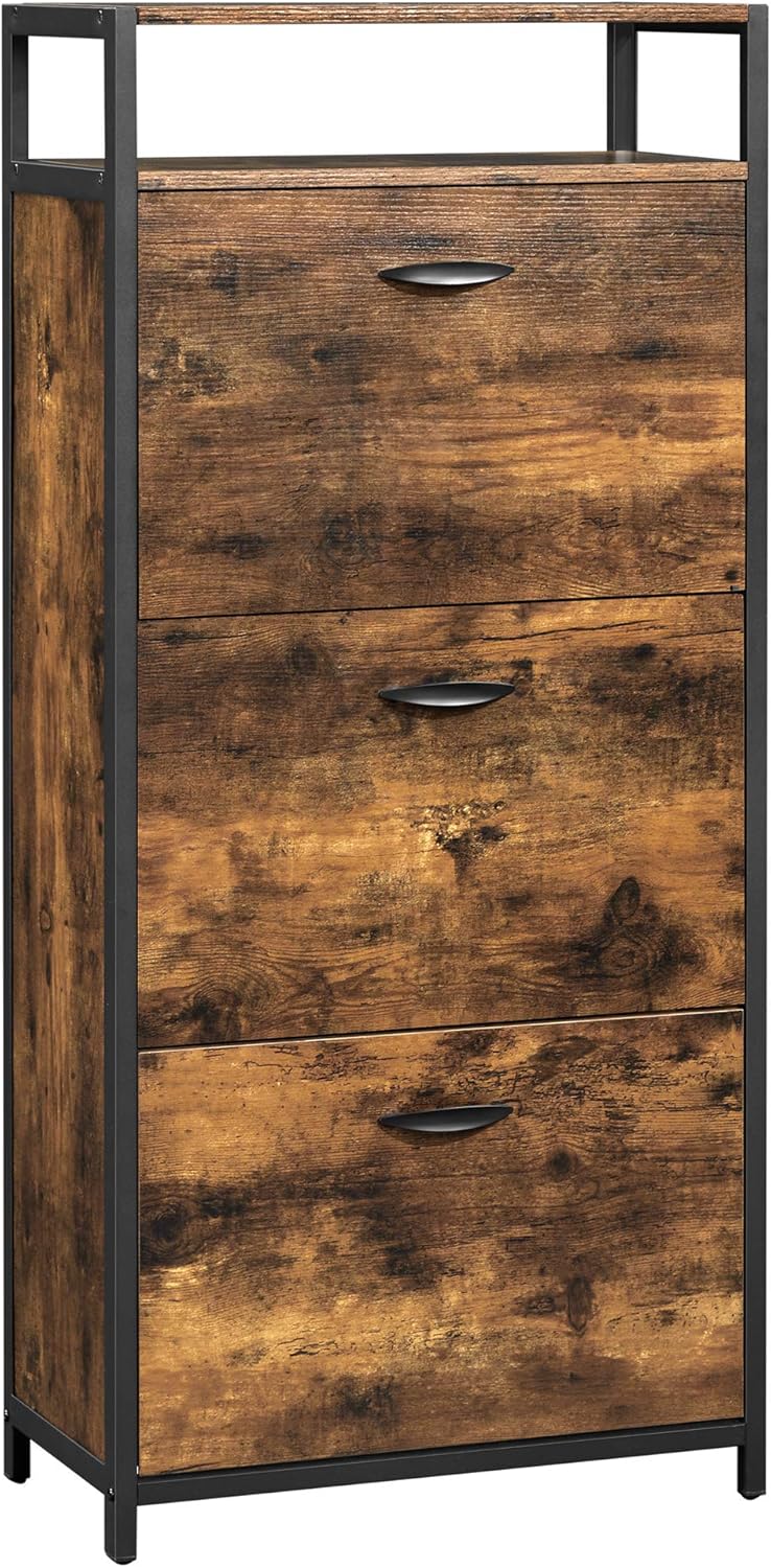 storage rack dividers on Home Kitchen Rustic Brown And Black Ulbs101b01 For 15 18 Pairs Of Shoes Storage Rack With Open Compartment Vasagle Shoe Cabinet With 3 Flip Doors Internal Dividers 23 6 X 11 8 X 51 2 Inches Furniture