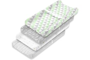 BAEBAE GOODS Changing Pad Cover – Premium Baby Changing Pad Covers 4 Pack – Boy or Girl Changing Pad Cover – Pure Cotton Machine Washable Grey and White Changing Table Cover – Diaper Changing Pad Cover Sheets