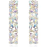 Flyonce Rhinestone Rectangle Earrings, Wedding Party Sparkly Crystal Geometric Statement Earrings for Women