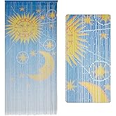 Moon & Sun Beaded Wooden Curtain - Durable Natural Wood Beads for Doorways & Home Decor, Handcrafted, Ideal for Boho-Style Interiors (79'' L x 36'' W)