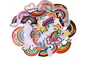 OEMOO 40Pcs Rainbow Embroidered Iron on Patch, Heart Star Smile Blingling Rainbow Patch Assorted Sewing Applique Patches for DIY Craft Clothing Backpacks Badge Accessories