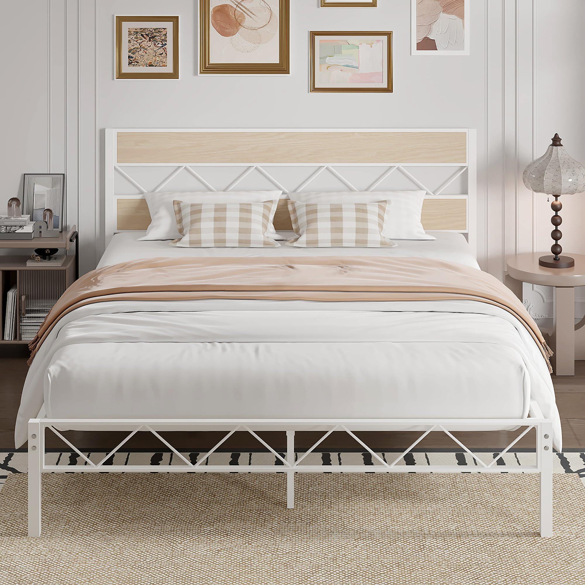 VECELO Queen Size Bed Frame with Headboard, Heavy-Duty Platform ...