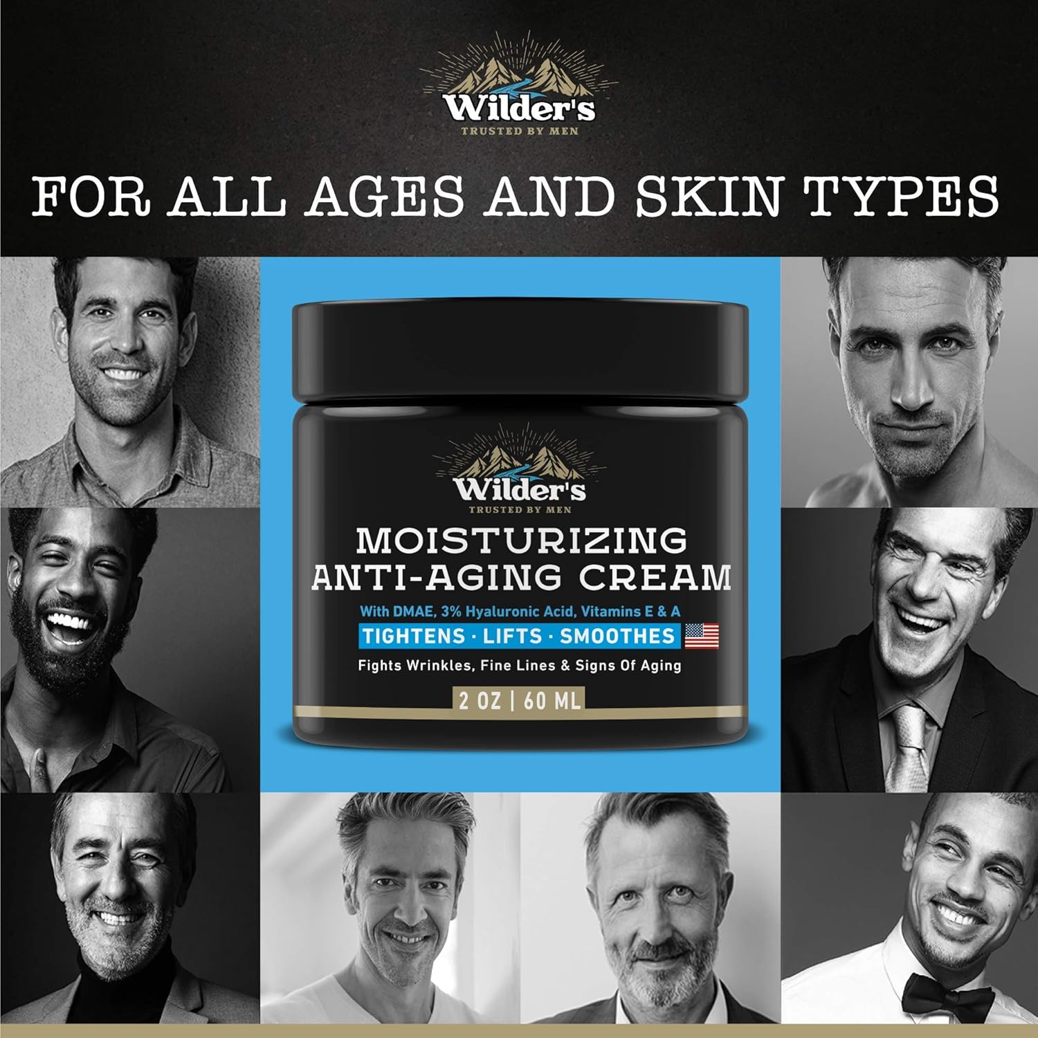 Men's Anti Aging Face Cream Moisturizer - Premium Skin Care for Men with Collagen, Retinol, Hyaluronic Acid - Made in USA - Fast Anti-Age Effect Day & Night - Wrinkle Free Facial Men Moisturizer 2Oz: Beauty