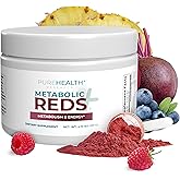 PUREHEALTH RESEARCH Reds Superfoods Powder - Only 10 Calories Fruit and Vegetable Adaptogen Drink with Beetroot, Polyphenols, Probiotic Powder - Antioxidants Supplement for Energy, 30 Servings