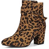 Allegra K Women's Round Toe Block Heel Boots Leopard Ankle Booties 10 M US