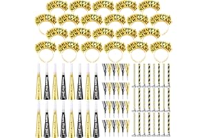 Lenwen 200 Pcs New Years Eve Party Supplies 2026 for 50 Guests Happy New Years Decorations Party Favors Includes 50 Headband 150 Noise Makers Accessories for Adults Decorations 2026(Gold)