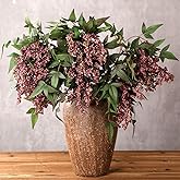 Zeyune 3 Pcs Artificial Dusty Plum Berry Stem 35 Inch Spring Faux Flowers Picks Branches Fake Realistic Sedum Stem Spray for 