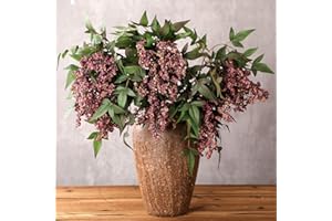Zeyune 3 Pcs Artificial Dusty Plum Berry Stem 35 Inch Spring Faux Flowers Picks Branches Fake Realistic Sedum Stem Spray for 