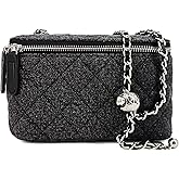 M-ioi-M Mini Quilted Denim Crossbody Bag for Women, Small Jean Purse with Adjustable Chain Strap, Boxy Designer Vanity Case