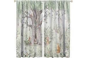 ZHANGWUQIANG123 Rustic Forest Animals Blackout Window Curtains, Farmhouse Lodge Cabin Woodland Cartoon Country Hunting Fox Bunny, for Living Room Bedroom 21(W)*54(L) 2 Panels