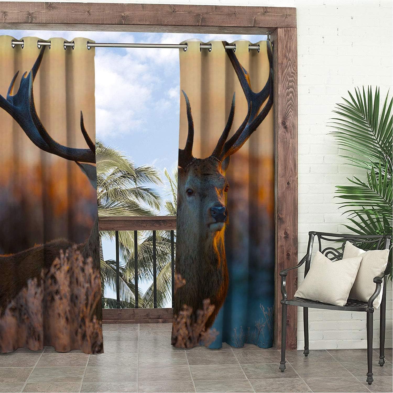 Amazon Com Linhomedecor Balcony Waterproof Curtains Sunset Deer