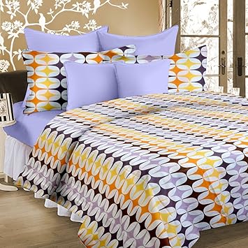 Cortina 104 TC Cotton Double Bedsheet with 2 Pillow Covers - Multicolour