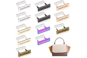 TXIN 12 Pieces Handmade Metal Labels with Shim Rectangle Alloy Tags Hand Made Printed Signs Label for DIY Crafts Sewing Items Purses Bags Shoes