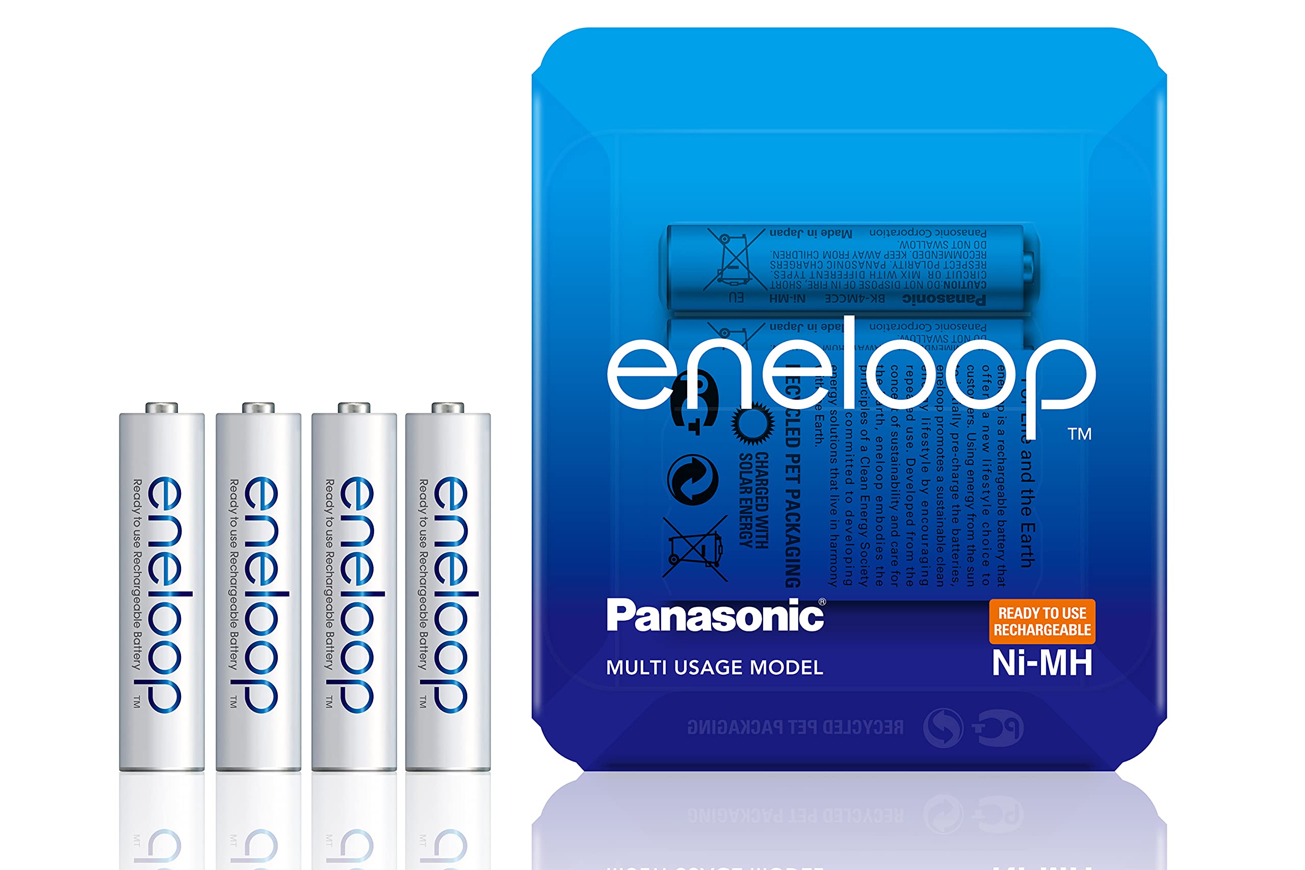 Panasonic eneloop AAA Rechargeable Ready-To-Use Ni-MH Batteries, Pack of 4. (BK-4MCCE/4LE)