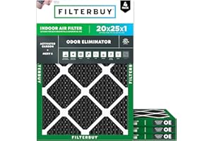 Filterbuy 20x25x1 Air Filter MERV 8 Odor Eliminator (4-Pack), Pleated HVAC AC Furnace Air Filters Replacement with Activated 