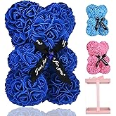 Lgv Flower Rose Bear,Romantic Gift for Valentine's Mother's Day, Christmas, Birthday,Girl Friend Her Mom Female Wife with Artificial Heart-Shaped Diamonds Sapphire Blue