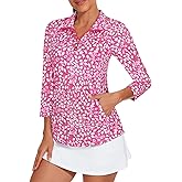 Viracy 3/4 Sleeve Womens Golf Shirts Quick Dry Quarter Zip Workout Tennis Polo Tops with Pocket