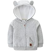 Bibimom Baby Hoodie Sherpa Lined Zip up Light Fleece Jacket Solid Bear Coat Fall Winter 3-24 M