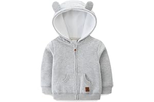 BIBIMOM Baby Hoodie Sherpa Lined Zip up Light Fleece Jacket Solid Bear Coat Fall Winter 3-24 M