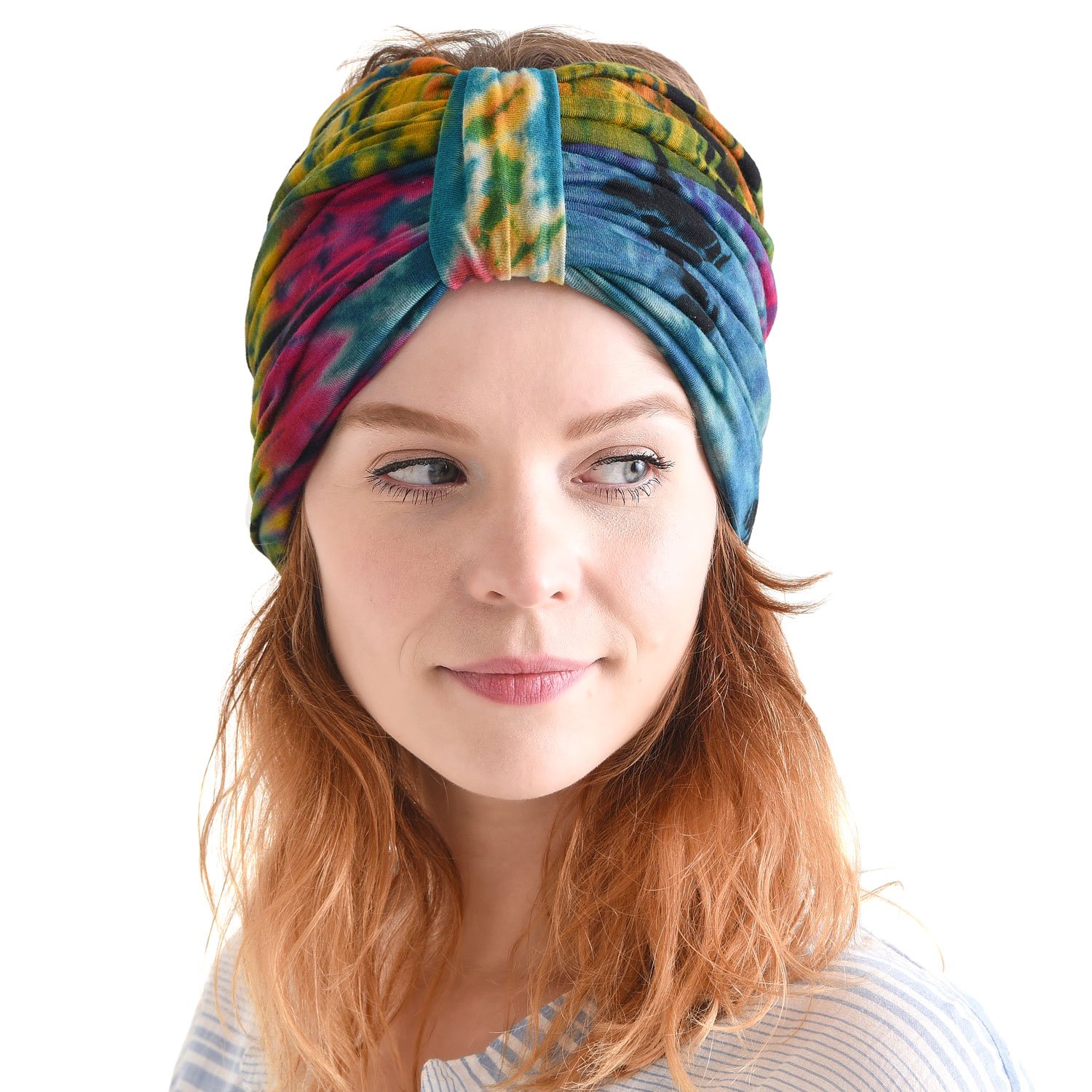 CHARM Tie-Dye Winter Headband - Hippie Fashion - Elastic Head Wrap Cover - 60's 70's Retro Bandana - Psychedelic Flower Pattern A
