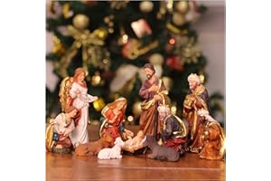 Zayton Nativity Set Christmas Indoor Figurines 11 pcs Nativity Scene Set 5.5“ Holy Family Miniatures Statue Crib Jesus Manger Ornament Church Xmas Home Decoration