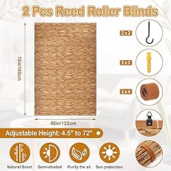 DoubleFill 2 Pcs Bamboo Shades Outdoor Reed Roll Up