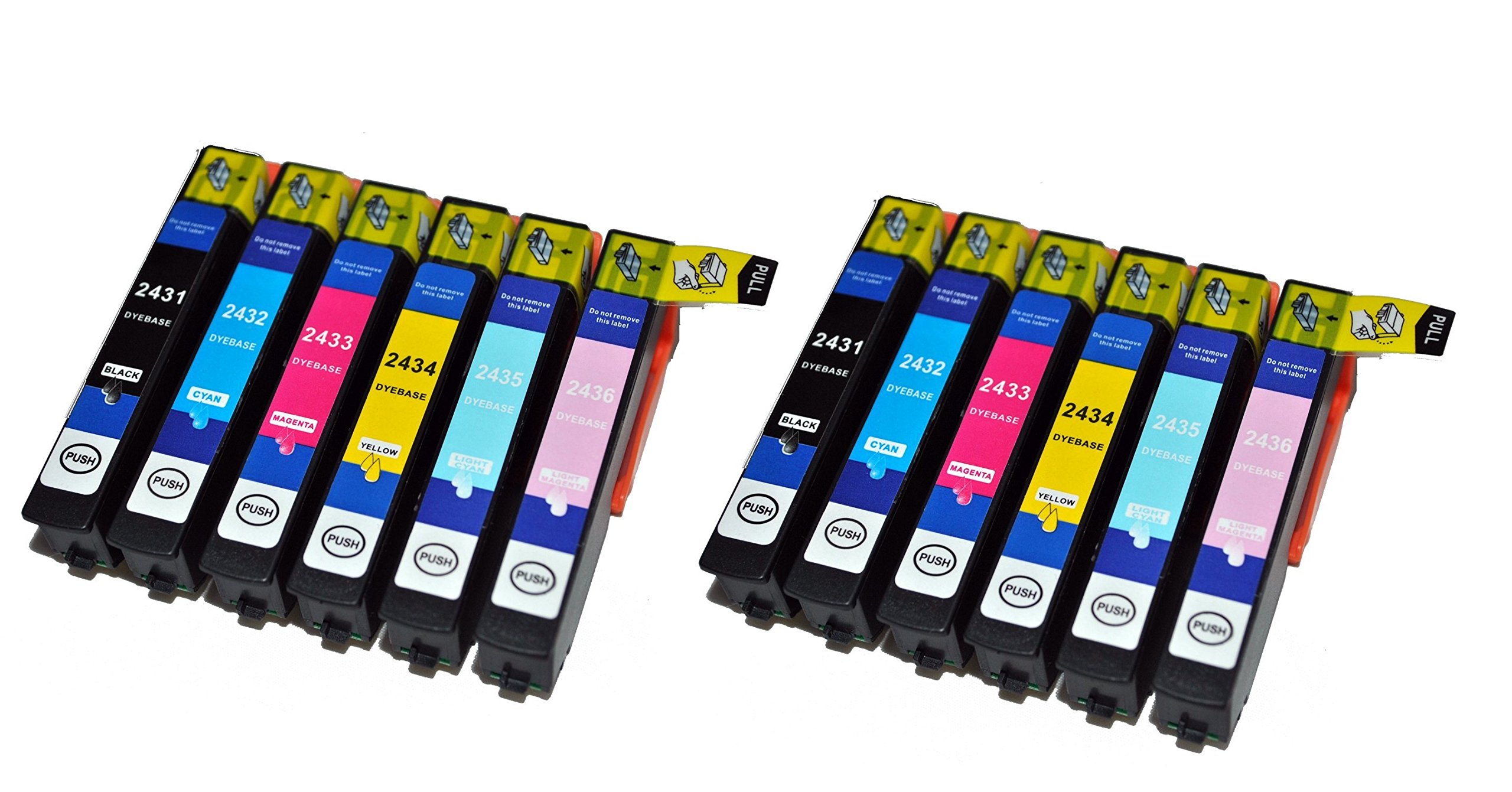 12x Compatible T2438, SET FOR EPSON 24LX High Capacity XL Ink Cartridges For EPSON Expression Premium XP-750, XP-850 Inkjet Printers FOR 24 (ELEPHANT) SERIES. T2431 T2432 T2433 T2434 T2435 T 2436 With chip installed and will show ink levels. 12ml EACH