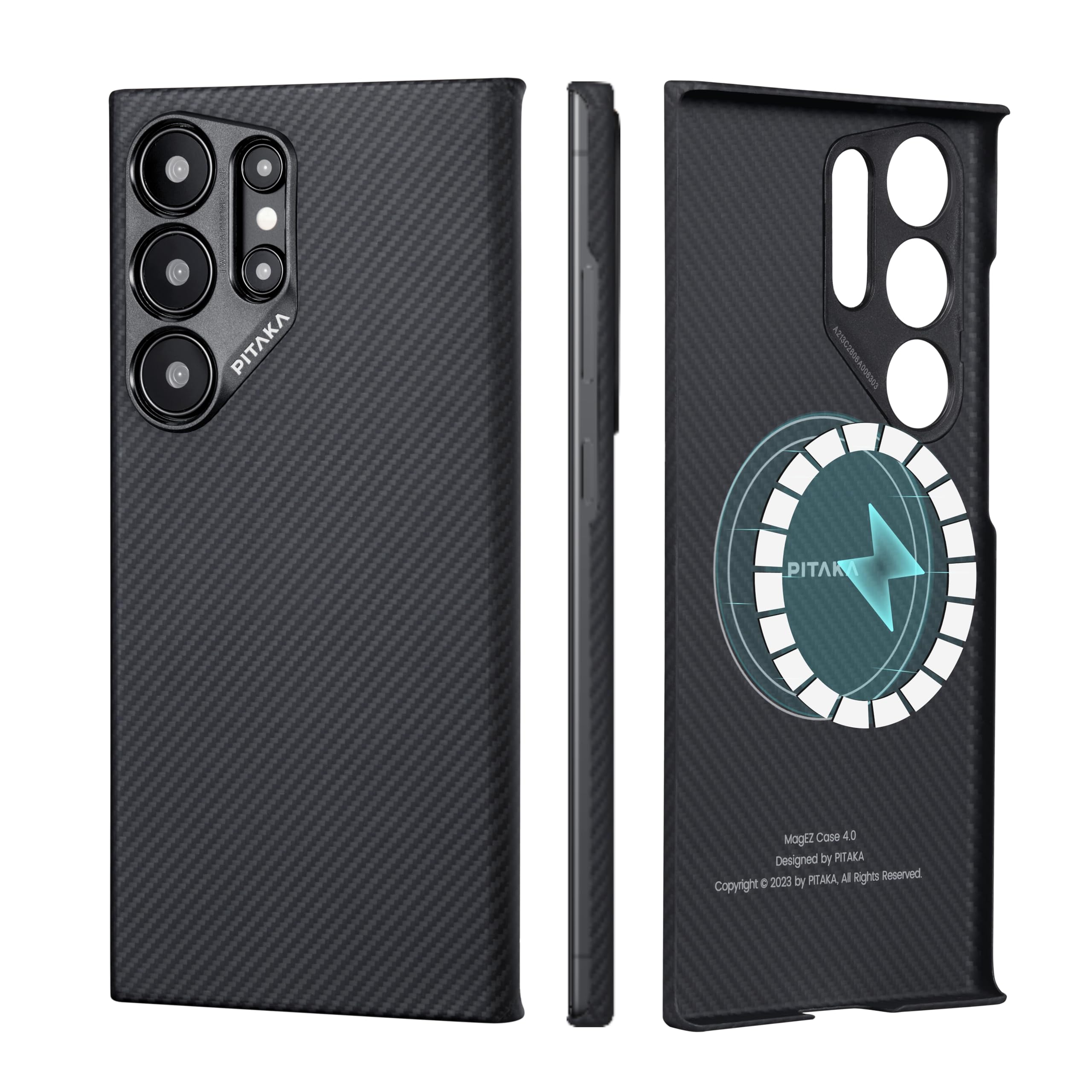 pitaka for Samsung Galaxy S24 Ultra Case, 6.8 Inch, Compatible with MagSafe, Slim & Light S24 Ultra Case, 600D Aramid Fiber Made [MagEZ Case 4 - Black/Grey(Twill)]