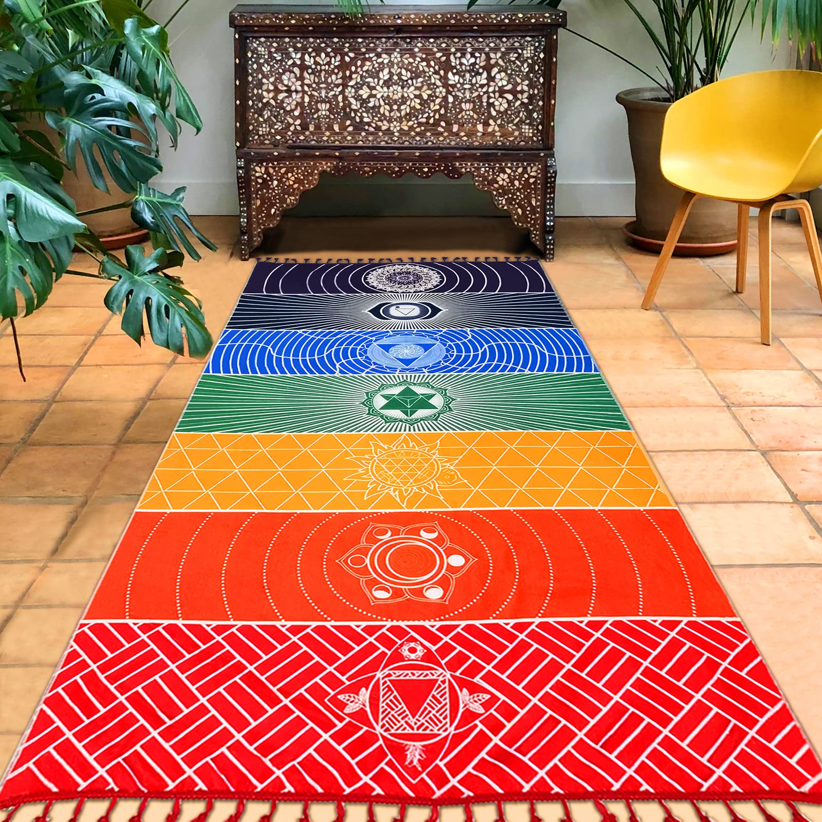 Photo 1 of Mexican Yoga Mat Beach Picnic Blanket Chakra Meditation Mat Yoga Rug Sunscreen Shawl Chakra Wall Tapestry Decor Boho Pilates 59 in (Polyester Fibre)
