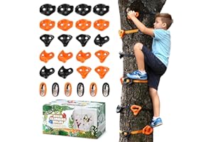 TOPNEW 20 Ninja Tree Climbing Holds for Kids Climber, Orange & Black Tree Climbing Kit with 6 Ratchet Straps for Outdoor Ninja Warrior Obstacle Course Training